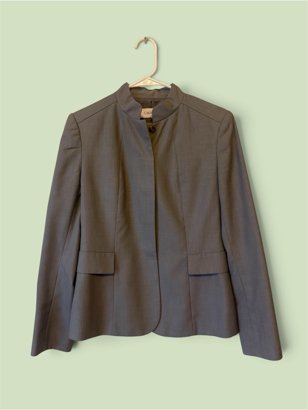 Calvin Klein Gray Collarless Single-Button Blazer